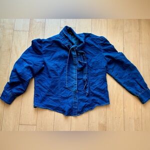 0XL Chambray Denim Bow Blouse
